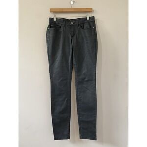 EILEEN FISHER Waxed Straight Jeans Black Coated Organic Cotton Denim Womens Sz 6